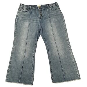 ModCloth Wide Leg  Raw Hem Crop High Rise Flair Denim Jeans 34x24‎ Women's